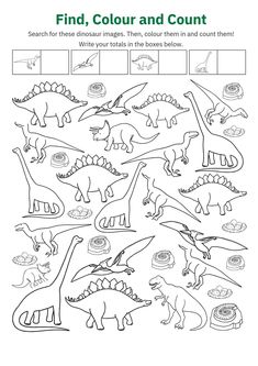 a dinosaur themed worksheet for kids to learn how to count the dinosaurs numbers