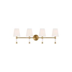 three light brass bathroom fixture with white shades