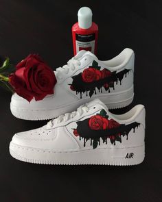 #roses #redrose #dirtystyle #dripscustom #airforce1custom #airforceones #airforces #airforcecustom #af1 #af1custom #customforces #customsneaker #customshoes #customkicks #customizerdepot #nikeairforce #kicksaddict #kickstag #customtag #customairforce1 Custom Shoes Diy, Nike Shoes Girls, Nike Fashion Shoes, Custom Nike Shoes, Air Force 1 Custom