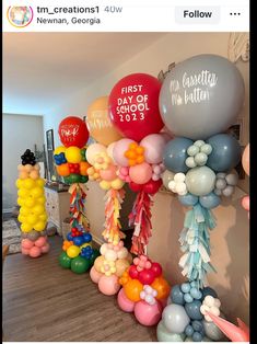 balloons and streamers are on display in the hallway for guests to come home from school