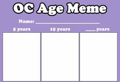 an oc age meme is shown in this purple and white poster with the number five