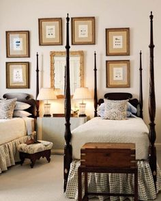 Comfortable and stylish seating areas using durable, weather-resistant materials. Twin Beds Guest Room, Four Poster Beds, Guest Bedroom Inspiration, Poster Beds, Two Twin Beds, Twin Beds, Four Poster Bed, Twin Bedroom, New England Homes