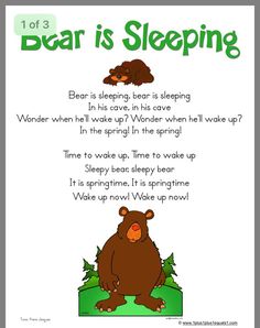 a bear is sleeping poem with an image of a bear sitting on the ground in front of it