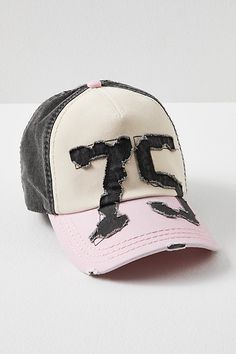 Just as versatile as it is vintage-inspired, this wear-anywhere baseball hat is featured in a classic silhouette with defined color blocking, exaggerated varsity number patching at font, and distressed detailing for a true lived-in look. | Pinch Hitter Baseball Hat by American Needle at Free People in Pink Cool Cap Ideas, Cool Hats Women, Y2k Baseball Cap, 2000s Hats, Cool Hats For Women, Cute Baseball Caps, College Hats