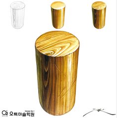 three wooden stools and one glass vase are shown in this advertisement for the company