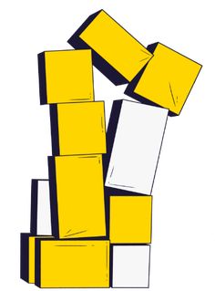 yellow and black boxes stacked on top of each other in the shape of a rectangle