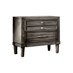 an antique style night stand with two drawers on one side and the bottom drawer open