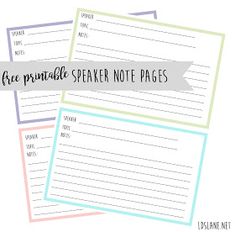 three notebooks with the words free printable speak note pages