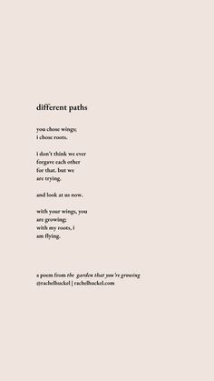 a poem written in black and white with the words different paths