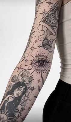 a woman's arm with an all seeing tattoo on it