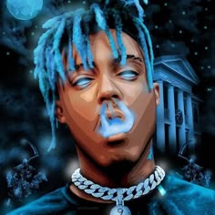 a digital painting of a man with blue hair