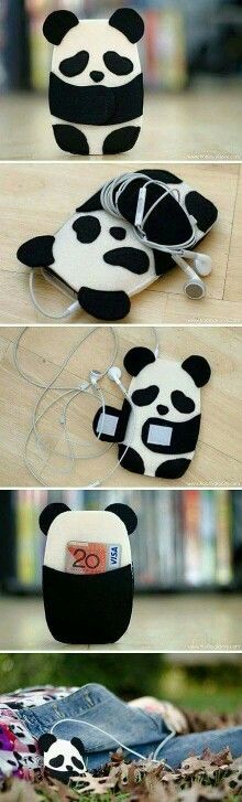 the panda bear headphones are laying on the ground