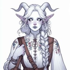 a drawing of a woman with horns on her head and braids in her hair