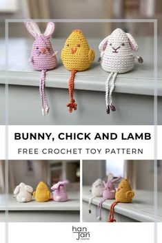 crocheted bunny, chick and lamb amigurt pattern