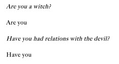 the words are written in black and white on a piece of paper that says, are you a witch? are you have you had relationss with the devil? have you