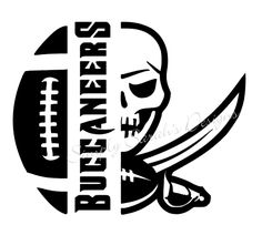 a skull with a football ball and crossed swords is shown in this decal design