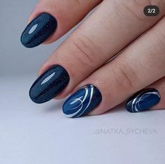 Blue Fall Gel Nails, Blue September Nails, Blue And Gray Nail Ideas, Nude And Navy Nails, Nails For Autumn, Gel Nails French, Fancy Nail Art, Nail Tip Designs, Manicure Nail Designs