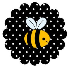 a black and white polka dot circle with a yellow bee on it