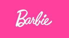 the word barbie written in white on a magenta background with pink and white lettering