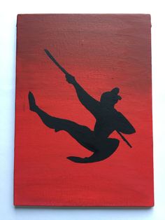 an acrylic painting of a man holding a baseball bat on a red background