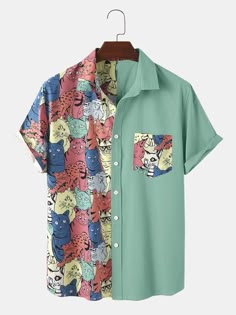 Funky Shirts, Colorful Cat, Designer Clothes For Men, Funny Cartoon, Cat Print, Upcycle Clothes, Aesthetic Clothes, Cool Shirts, Fashion Inspo Outfits