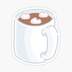 a white mug filled with hot chocolate and marshmallows sticker on a white background