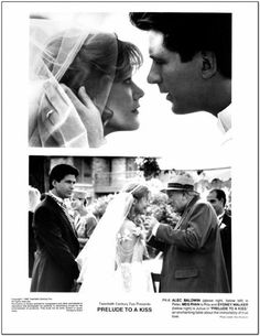 the wedding scene is shown in this black and white photo, as well as an image of