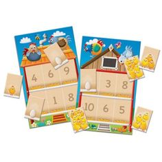 three cards with numbers and pictures on them, one has an image of a bird