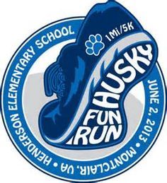 the husky run logo is shown in blue and white with an image of a hat on it