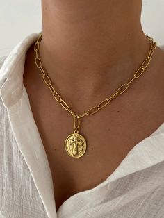 Anituqed gold necklace with coin, 17in Gold Plated Coin Pendant Charm Necklaces, Gold Plated Medallion Necklace With Clavicle Chain, Gold Plated Coin Pendant Charm Necklace, Gold-plated Medallion Necklace With Clavicle Chain, Gold Plated Round Pendant Coin Necklace, Yellow Gold Clavicle Chain Coin Necklace, Gold Plated Medallion Coin Necklace With Clavicle Chain, Gold Coin Clavicle Chain Necklace, Yellow Gold Coin Necklace With Clavicle Chain