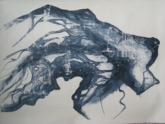 an abstract painting is shown in black and white