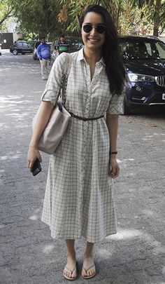 Shraddha Kapoor Indowestern Outfits Casual Women, Checked Kurti Designs Indian, Check Kurti Designs, Checks Kurti Designs, Frock For Women, Long Kurti Designs