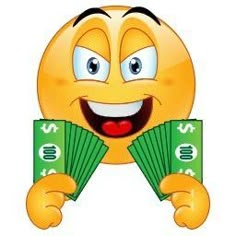 an emoticive smiley face holding stacks of money