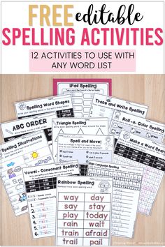 printable spelling activities for kids to use with any word list, including the words and numbers