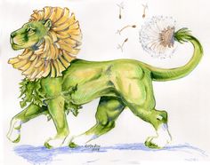 a drawing of a lion and dandelion