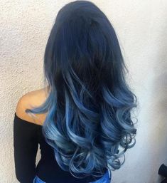 Blue Ombre Hair Medium Length, Shades Of Blue Hair Color, Blue Balayage, Crazy Colour Hair Dye, Makeover Hair, Longer Pixie, Grad Hair, Navy Blue Hair, Dyed Hair Blue