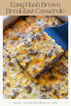 Person serving a piece of hash brown sausage and egg casserole. Breakfast To Feed A Crowd, Hash Brown Breakfast Casserole, Easy Hashbrowns, Hash Brown Breakfast, Breakfast Hashbrowns, Breakfast For A Crowd, Hashbrown Breakfast Casserole, Egg Recipes For Breakfast, Feed A Crowd