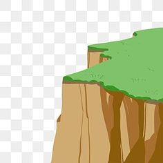 a green cliff with some trees on the top and grass growing out of it, transparent background