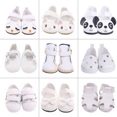 several pictures of shoes with panda faces and stars on the bottom one is for babies