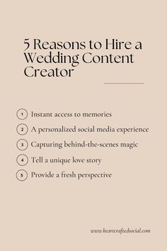 the cover of five reasons to hire a wedding content creator, including instructions and tips on how to use them