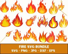 the fire svg bundle includes different types of flames