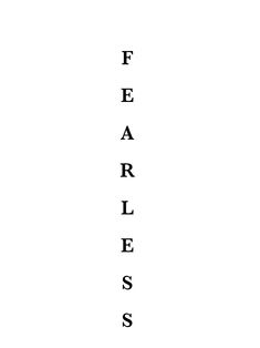 the word fearless is written in black on a white background