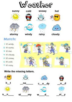 the weather worksheet for kids to learn how to write and read it in english