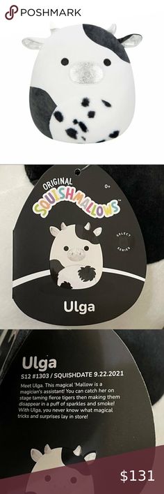 RARE squishmallows select series cow Ulga Rare Squishmallows, Animal Help, Cute Plushies, Spots Pattern