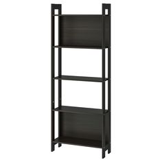 a black shelf with three shelves on each side