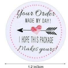 a round sticker with the words, your order made my day i hope this package makes