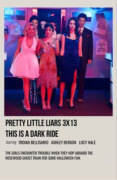 the poster for pretty little liars 3x13 shows three women in dresses and one man