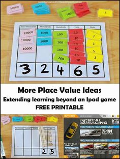 an image of a board game with the words, more place value ideas extending learning beyond an ipad game free printable