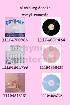 various records are shown on a pink background with the names and numbers for each album