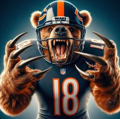 a bear wearing a football uniform with claws on it's face and teeth out